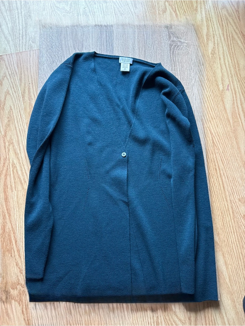 Eileen Fisher Dark Teal Single-Button V-Neck Cardigan